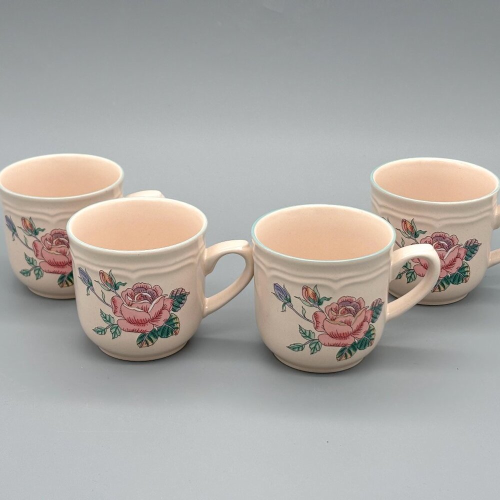 Vintage International Tableworks England Stoneware Rose Coffee Cups Japan